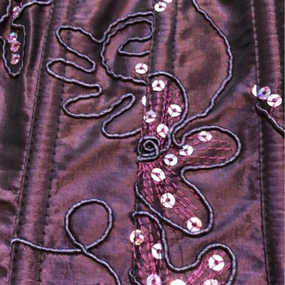 Purple Satin Floral Embroidered Corset With Sequins & Lace-Up Back Design Medium - Picture 3 of 14